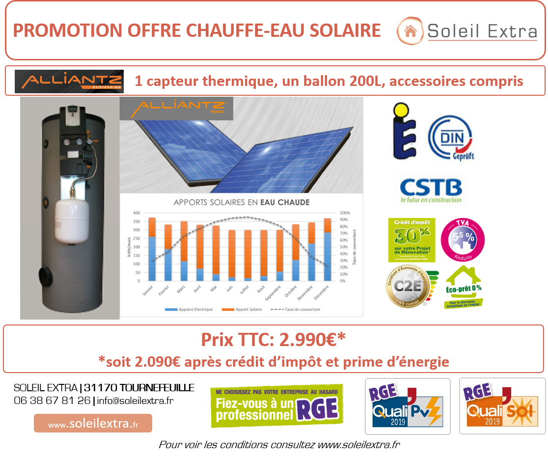 Offre Chauffe-eau Solaire 1capteur ballon200 litres